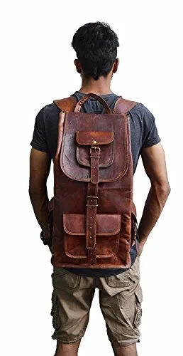 18" genuine leather backpack for women fits 17" Laptop large hiking rucksack for men drawstring