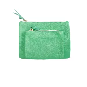 6x4 Medium Mini Mint Pebble Green Leather Zip Pouch