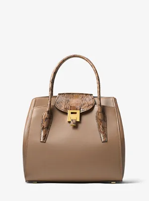 Bancroft Large Calf Leather and Snakeskin Satchel