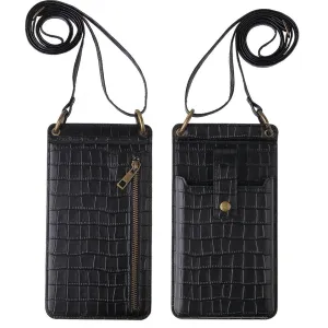 BLACK CROCO CROSSBODY WALLET