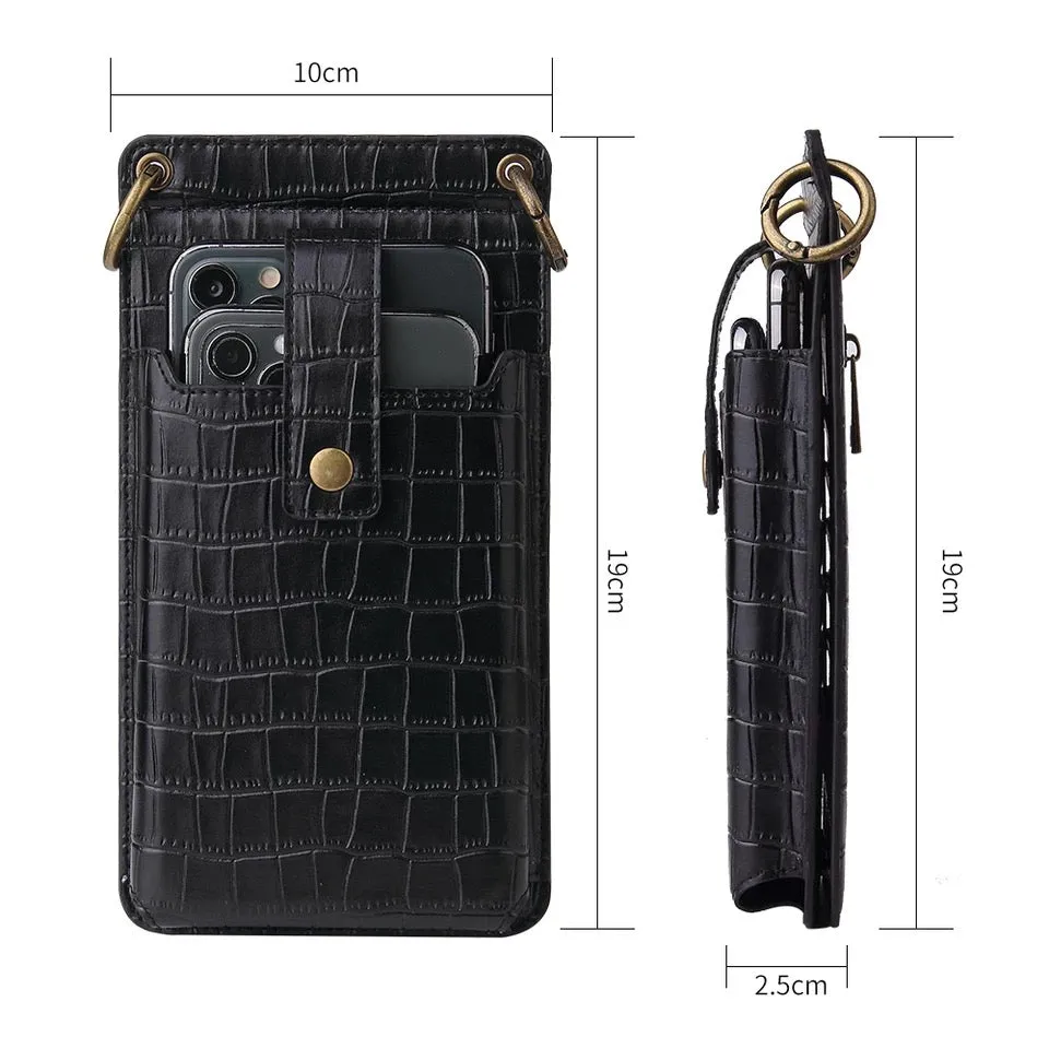 BLACK CROCO CROSSBODY WALLET