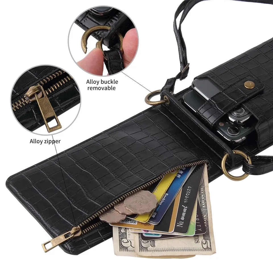 BLACK CROCO CROSSBODY WALLET