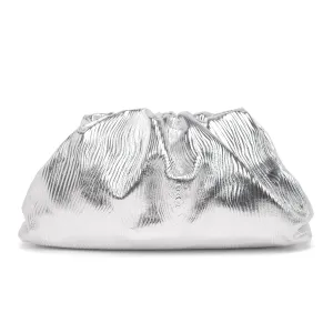 Bottega Veneta Silver Metallic Bark Embossed Calfskin The Pouch