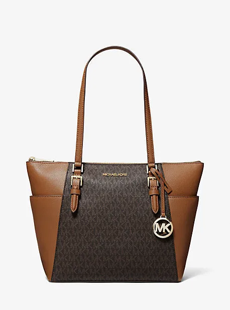 Charlotte Large Logo and Leather Top-Zip Tote Bag