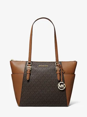 Charlotte Large Logo and Leather Top-Zip Tote Bag