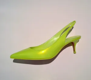 Christian Louboutin Kate Sling 55 Fluorescent Yellow Kitten Heels