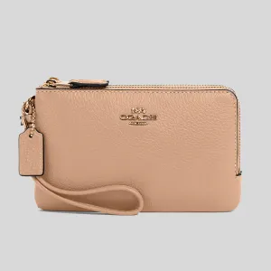 Coach Double Corner Zip Wristlet Taupe 6649