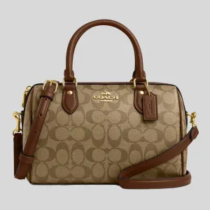 COACH Rowan Satchel Bag In Signature Canvas Khaki/Saddle CS188