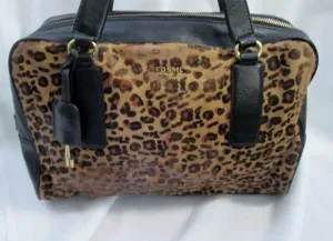 FOSSIL Bag Cheetah LEOPARD FUR Satchel Tote Distressed Animal Print