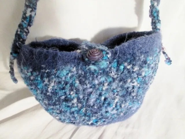 Handmade Boiled Wool Vegan Hobo Bucket Sling Shoulder Bag BLUE AQUA PURPLE Boho