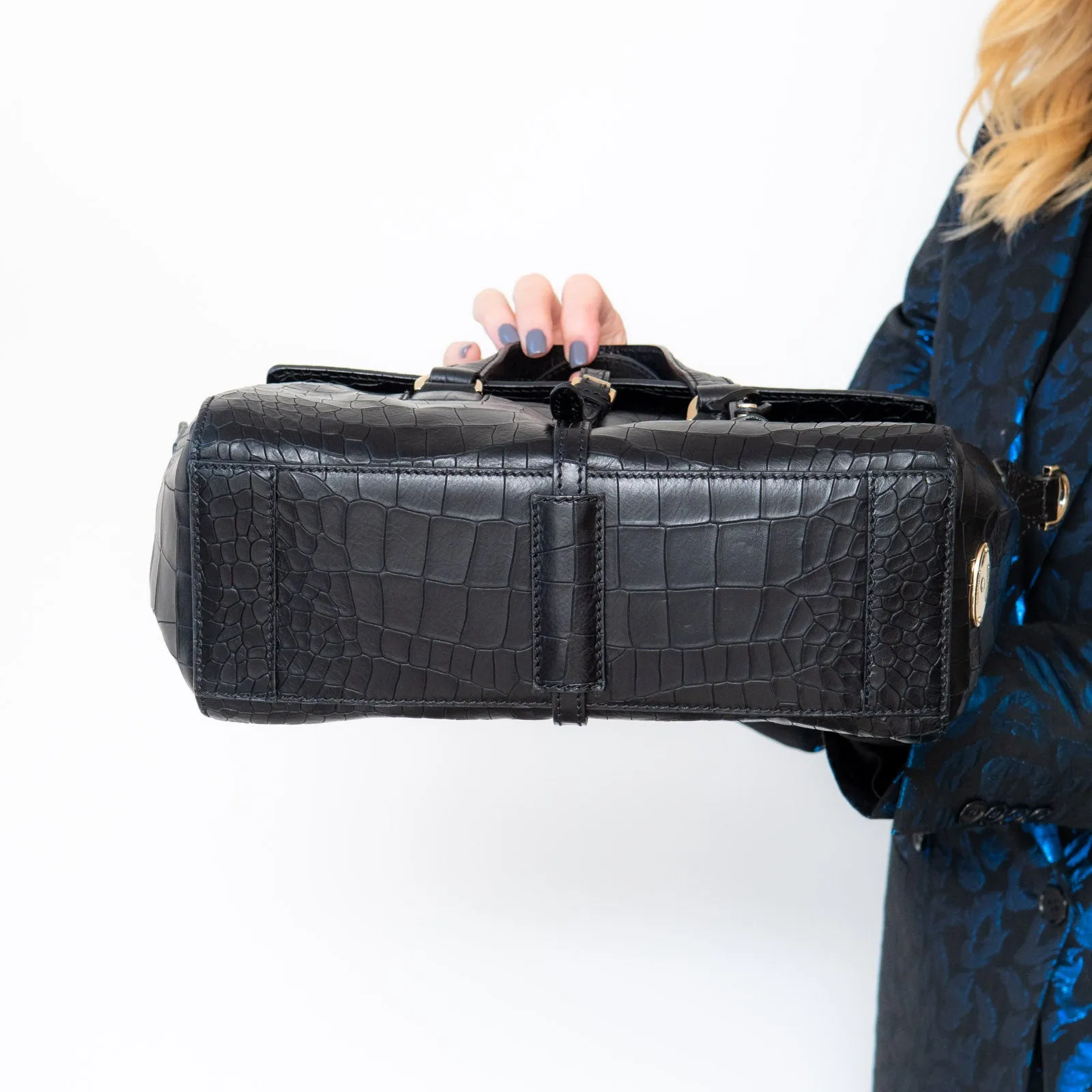 Mulberry Black Mock Croc Small Roxette Bag