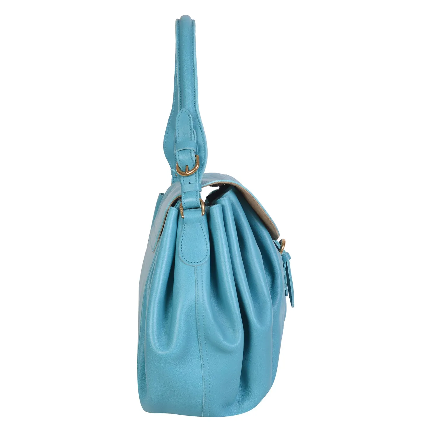 NEW IL BISONTE WOMEN'S CURLY COLLECTION SHOULDER BAG IN TURQUOISE LEATHER