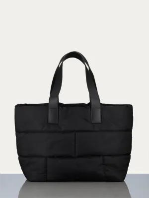 Nylon Quilted Plaque Tote -- Noir