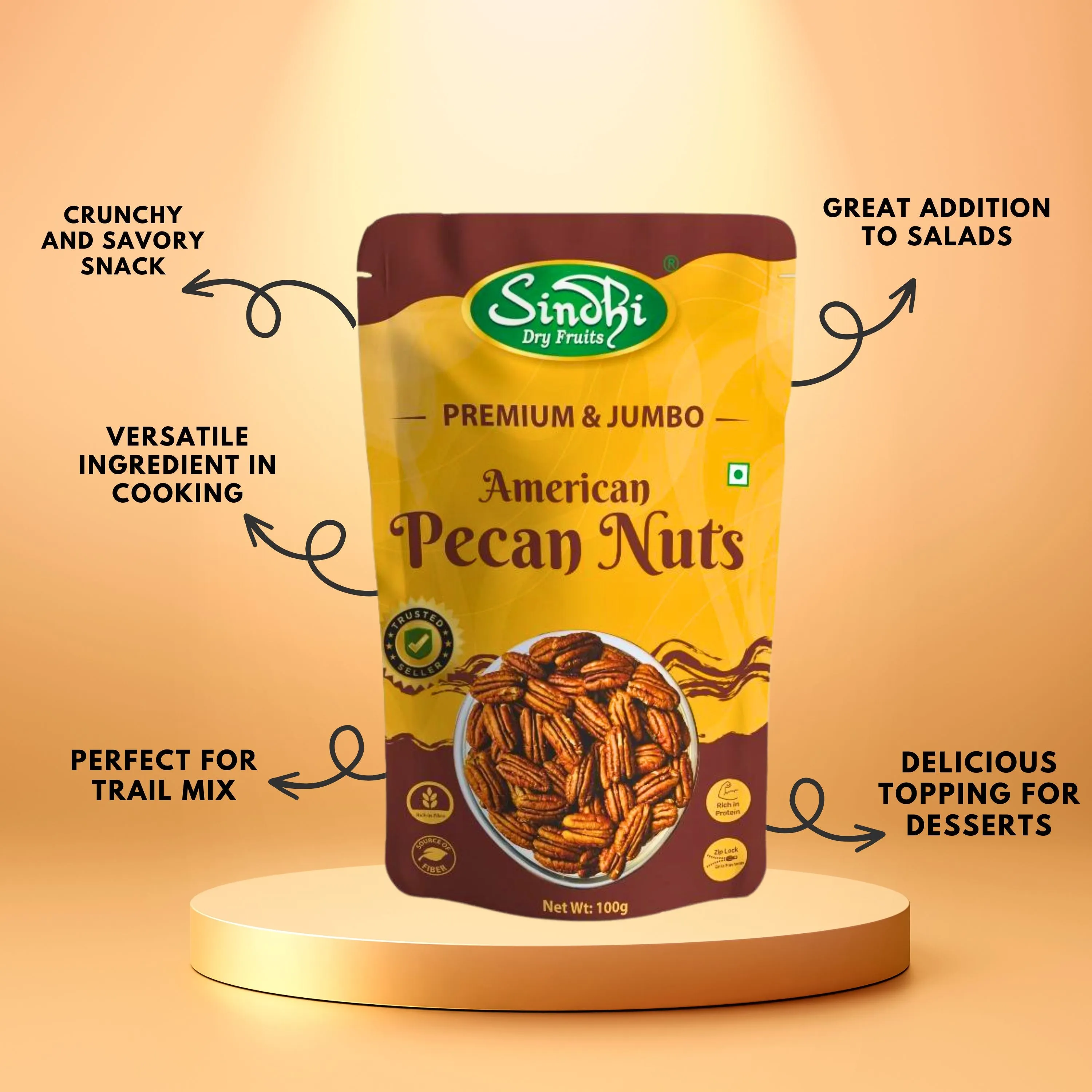 Pecan Nuts, Without Shells, Premium Pack 100g