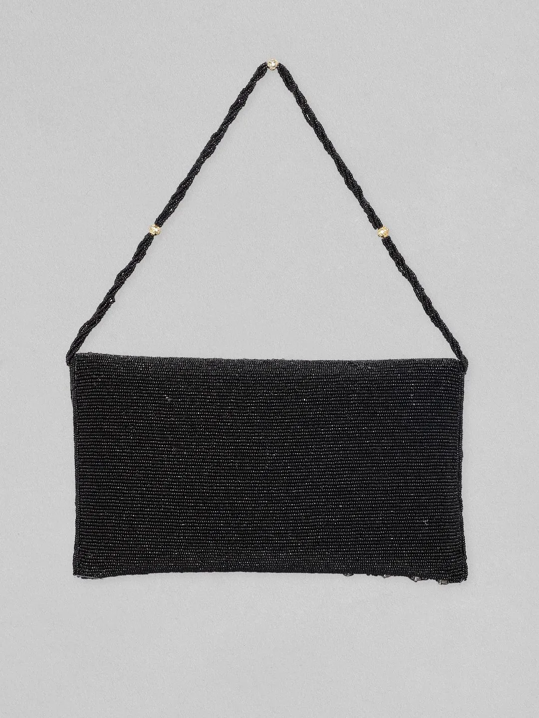 Rubans Black Handmade Sling Bag With Embroided And Studded Black Beads.